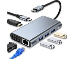 Docking station Laptop - 8 in 1 - USB-C - Dual HDMI - USB Splitter - 4K Kwaliteit - Zilver - Premium Quality