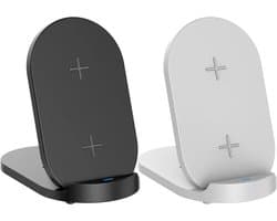 Verstelbare dubbele draadloze QI snel lader. Incl. 18 Watt adapter. Wit. COMPLEET MET SNEL LAAD ADAPTER