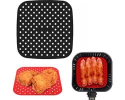 Consumerce® Siliconen Airfryer Bakmat – Vierkant 8.5 Inch – Zwart – Airfryers – Heteluchtfriteuse – Bakpapier Accessoires – Air Fryer Bakje XL XXL – Heteluchtoven – Hetelucht Oven Bakjes – Friteuse Mandje – Papier