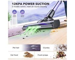 EO ElektriQ - Draadloze Steelstofzuiger - 180Watt - Paars/Grijs - met 4 verschillende opzetstukken