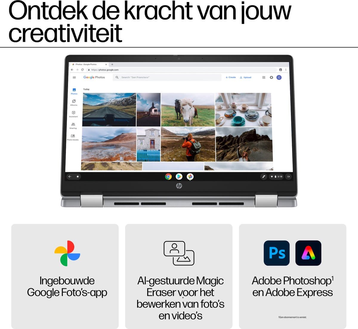 HP Chromebook x360 14b-cd0635nd Intel® Core™ i3 i3-N305 35,6 cm (14") Touchscreen Full HD 8 GB LPDDR5-SDRAM 256 GB eUFS Wi-Fi 6 (802.11ax) ChromeOS Zilver — afbeelding 1