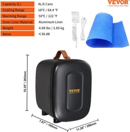 Vevor Minikoelkast 4L - Koel- en Verwarmingsfunctie - Compacte Minibar voor Cosmetica, Frisdrank en Babymelk - Draagbaar met Handvat - Stil en Lichtgewicht - Zwart — thumbnail 1
