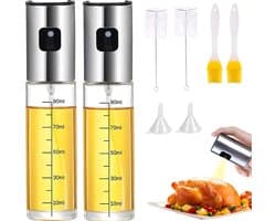 Olijfolie Sprayer deluxe - Olijfolie Fles Verstuiver voor Keuken - 8-delige set - olijfolie diffuser - keuken spray - inclusief trechter - BBQ Accesoires - Airfryer - Cooking Spray - Oliespray - Oliefles - Bakspray - geleverd met schoonmaakborstel