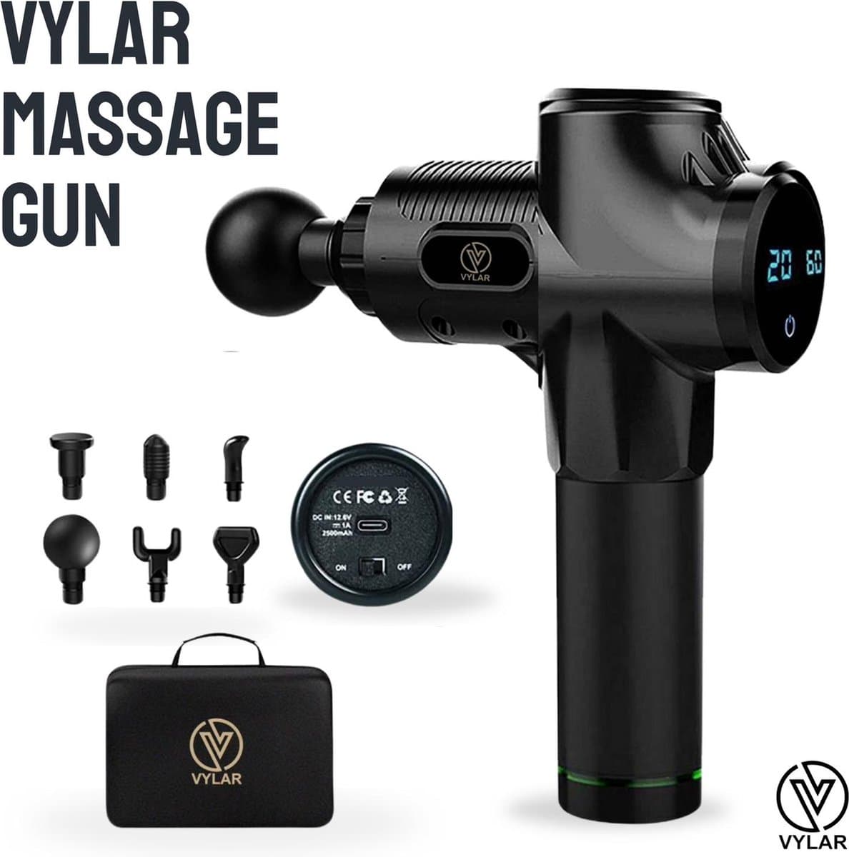 Vylar Massage Gun Professioneel - Inclusief Koffer en 6 Opzetstukken - Sport en Relax Massage apparaat - Krachtig en Draadloos - Professioneel Massage pistool - Fitness — afbeelding 1