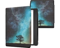 kwmobile e-reader hoesje geschikt voor Pocketbook Era / Era Color hoes - E reader flip case met magnetische sluiting - Ereader cover - Sterrenstelsel en Boom design in blauw / grijs / zwart
