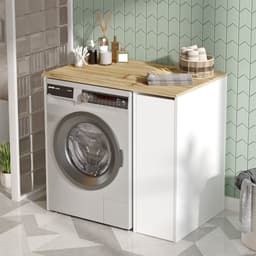 SA1 Badkamerkast | 100% MELAMINE | Walnoot, Wit - Emob - wasmachinekast_enkel - Melamine; Spaanplaat — thumbnail 4