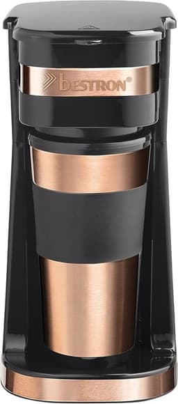Koffiezetapparaat met Thermoskan – Met Beker – Koffiemaker – Koffiecups – Perfect voor Onderweg – Roestvrij Staal – Nieuw Design – 750W – Koper — thumbnail 2
