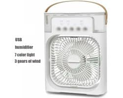 Ventilator - Led Verlichting - Draagbare Ventilator - Luchtkoeler - Bevochtiger - Tafelmodel - Waterverneveling - 20,3 x 7,6 x 25,4 cm - Wit — afbeelding 1