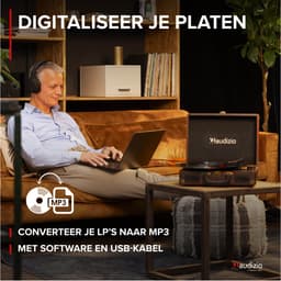 Retro platenspeler met speakers - Audizio RP114W - Model 2025 - met PC software - Houtlook — thumbnail 3