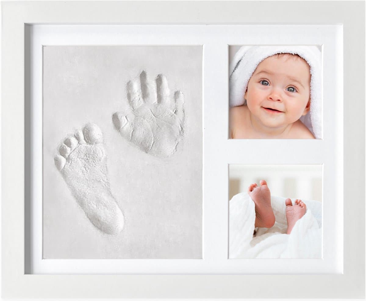 Frummel Baby Fotolijstje met Klei Afdruk (Gipsafdruk baby) - Beter dan gips afdruk - Klei Afdruk Baby Voet en Hand - Kraamcadeau Meisje / Kraamcadeau Jongen - Babyshower — afbeelding 1