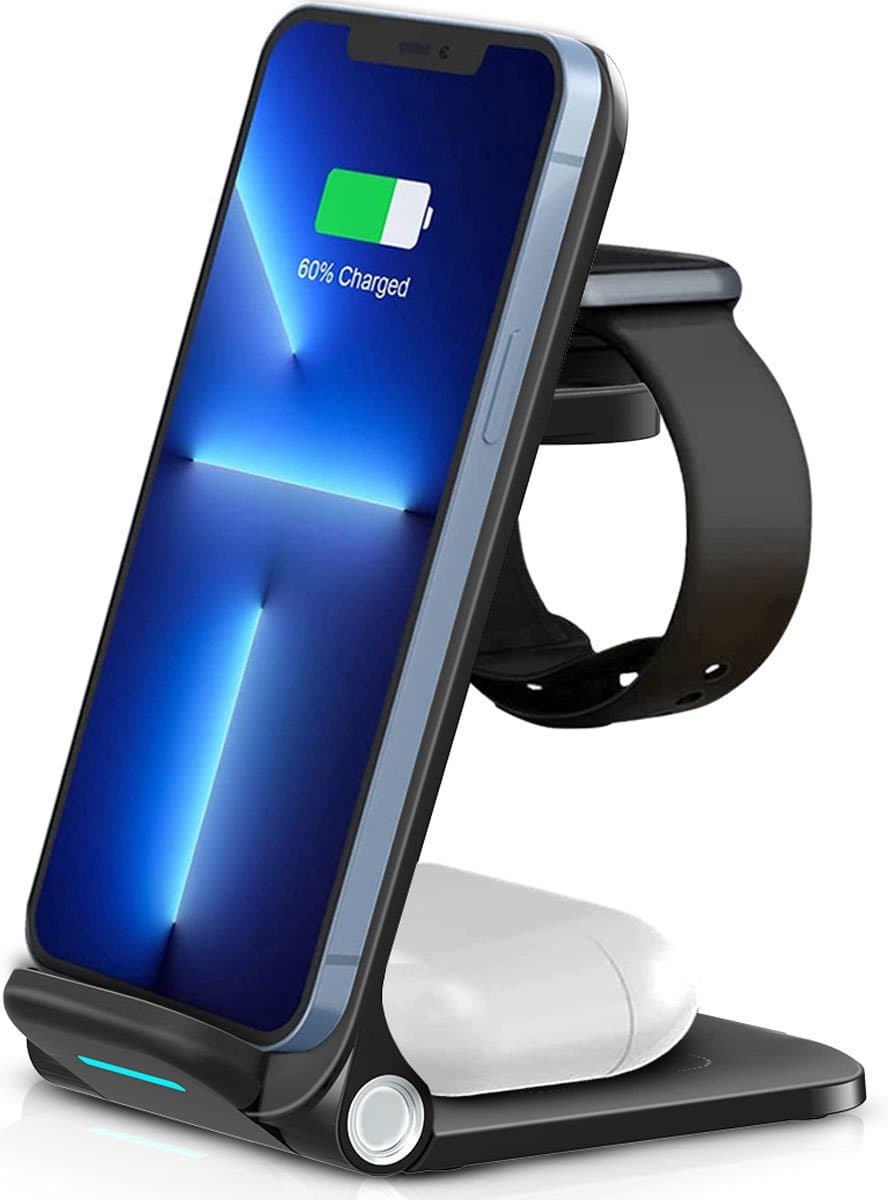 SAMMIT 3-in-1 Draadloze Oplader 15W - Geschikt voor iPhone, Android, iWatch, AirPods & Samsung Galaxy Buds - Wireless charger — afbeelding 1