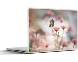 Laptop sticker - 11.6 inch - Vlinder - Bloem - Roze - 30x21cm - Laptopstickers - Laptop skin - Cover