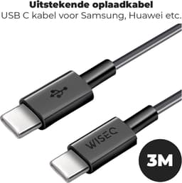 USB C snellader kabel 3 m – USB C naar USB C extra lange datakabel – geschikt voor Samsung en iPhone - zwart – WiseQ — thumbnail 3