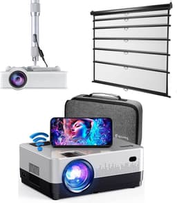 UpLiving® Thuisbioscoop set | Behuizing Zwart en 171cm Breed | 72 inch 16:9 | UpLiving™ LCD Mini Beamer met WiFi | UpLiving™ Beamerbeugel | UpLiving™ handmatig projectiescherm | Surround set Home Cinema | Projector | Mini beamer | Filmpakket — thumbnail 1