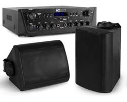 Geluidsinstallatie met Bluetooth - PV220BT 2-zone versterker audio + 2 BGO40 zwarte 4'' speakers