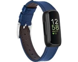 Leer Smartwatch bandje - Geschikt voor Fitbit Inspire 3 leren bandje - donkerblauw - Strap-it Horlogeband / Polsband / Armband
