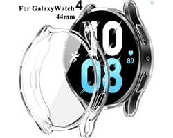 Full Cover Screen Protector - Cover Case - Bumper Hoesje - Geschikt Voor Samsung Galaxy Watch4 44mm - Beschermhoes - Screenprotector - Beschermer Hoes - Volledige 360 Graden Display & Rand Bescherming - Transparant