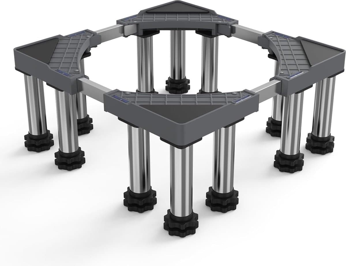 Wasmachine-sokkel, verstelbaar, roestvrij stalen platform voor wasmachine, droger, koelkast, vriezer, stabieler, 12 poten, wasmachine-onderstel (43,5-63 cm, 18-22 cm) — afbeelding 1