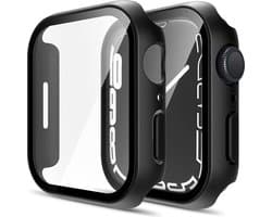 Hoesje voor Watch 45mm Serie 7 Serie 8 Serie 9 - Harde beschermhoes swart scherm gehard glas