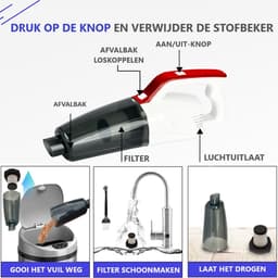 Kozoo Steelstofzuiger Draadloos - Zonder Zak - Op Accu - 4-in-1 - Vacuum Cleaner - Draadloze Stofzuiger - Inclusief Kruimeldief - Kruimelzuiger - HEPA Filter - 0,75L Stofbak - 3 Verschillende Opzetstukken - Rood/Wit — thumbnail 3