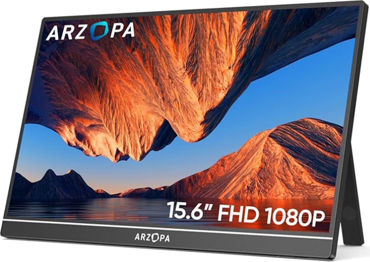 Arzopa Portable Monitor – A1 - Portable USB-C Monitor - 15.6 inch - 2023 - Full HD - Extra dun - 60Hz - PS5 - Xbox - PC - Laptop — afbeelding 1