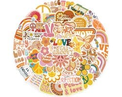Flower Power Stickers - 50x Hippie Love Peace Sticker - Sixties/Seventies decoratie sticker set voor Volwassenen - 4x5CM - Voor laptop, journal, muur, agenda etc.