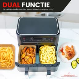 Dolce Cuoco Dubbele Airfryer XXL - Airfryers met Twee Lades - Heteluchtfriteuse Incl Olie Sprayer & 120 Vellen Bakpapier — thumbnail 3