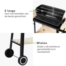 Barbecue Verrijdbaar - BBQ op Wielen - Houtskool BBQ - Buitenkeuken - 45x31cm - 6kg - Windscherm met Gleuven - 2 Wielen - Verstelbaar - Inclusief EBOOK — thumbnail 3