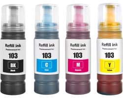 Inkt Geschikt voor Epson EcoTank 103 | Multipack van 4x Inktpatronen- Geschikt voor EcoTank Printer L1110 - L3110 - L3111 - L3150 - L3151 - L3160