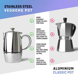 Espressomaker VeoHome 300ml RVS - Percolator inductie - Moka pot 5 kops - Robuuste, Compatibel met Alle Kookplaten — thumbnail 4