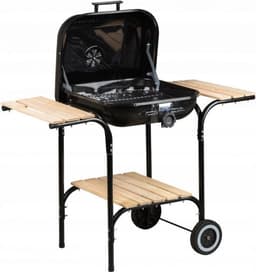 Grote tuingrill met verstelbaar rooster - Barbecue - scharnierend deksel - Grill op wielen - BBQ - Metalen grill - Grill met planken- Houtskoolgrill- Houtskoolbarbecue — thumbnail 2