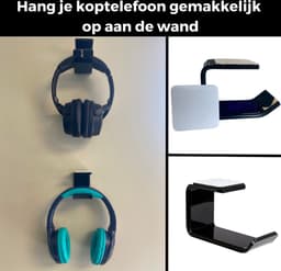 Stijlvolle Zwarte Headset Houder - Koptelefoon Wandhanger met Sterke Zelfklevende Stickers - Perfecte Gaming Accessoire - Wandhanger - Houder Bureau — thumbnail 3