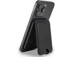 Coverzs Luxe wallet met telefoonstandaard geschikt voor MagSafe Apple iPhone 12/13/14/15/16/Mini/Max/Pro/Pro Max/Plus - Kaarthouder - Pasjeshouder voor telefoons - Portemonnee - Telefoonstandaard geschikt voor MagSafe (zwart)