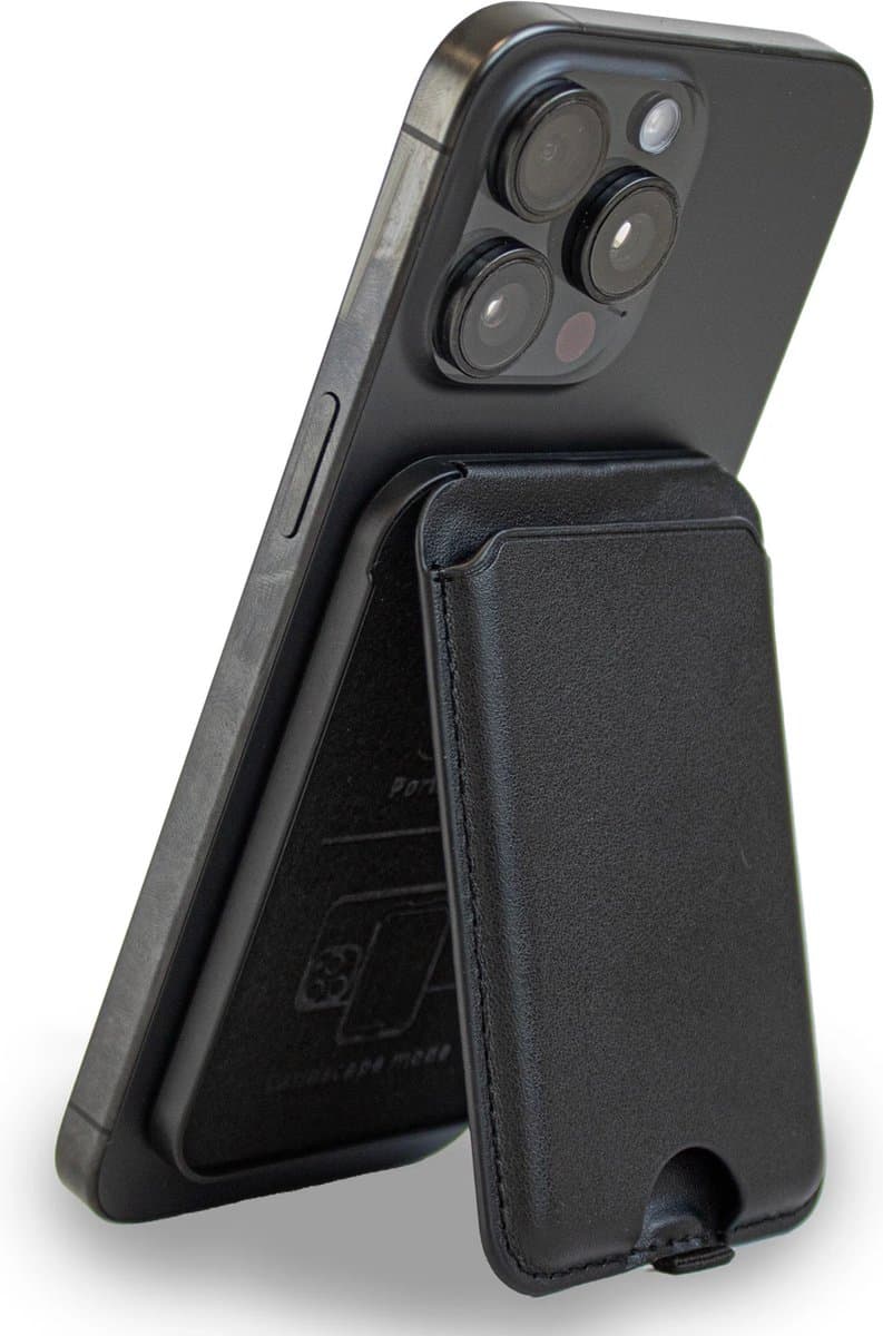 Coverzs Luxe wallet met telefoonstandaard geschikt voor MagSafe Apple iPhone 12/13/14/15/16/Mini/Max/Pro/Pro Max/Plus - Kaarthouder - Pasjeshouder voor telefoons - Portemonnee - Telefoonstandaard geschikt voor MagSafe (zwart) — afbeelding 1