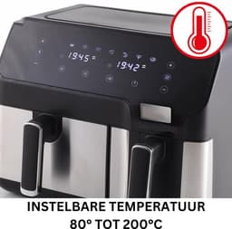 MKSS® Dubbele Airfryer XXXL - Duo Heteluchtfriteuse - Geschikt voor Accessoires - Zwart met Zilver — thumbnail 9