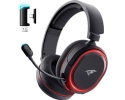 Picun × Valorise UG-08S - 2.4Ghz PS4 Draadloze Gaming headset - 7.1 Surround Sound - met Retractable ENC microfoon - Over-ear PS5 Koptelefoon - Multiplatform - Zwart rood