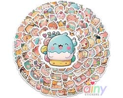 Ainy Kawaii Foodie Stickers 100 stuks voor bullet journal, fotoalbum, laptop, telefoon, waterfles en zelfs als muursticker of geschenksticker. Geschikt voor kinderen en volwassenen