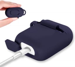 Hoesje geschikt voor Airpods 1 / Airpods 2 - Schokbestendig siliconen Case Silicone met clip - Donkerblauw — thumbnail 3