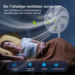 Aigostar Statiefventilator Sedate - Staande ventilator-Afstandsbediening-Timer- Stille Werking -3 snelheden- In hoogte verstelbaar - 7 bladen - 45W - Wit — thumbnail 4