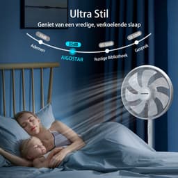 Aigostar Statiefventilator Brisk - Staande ventilator- Stille Werking -3 Snelheden-in Hoogte Verstelbaar-7 bladen-45W-Wit — thumbnail 4
