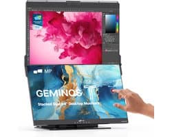 Mobile Pixels Geminos T - Gestapelde Dubbele 24 Inch Monitor - FHD - 60hz - 10 in 1 dock - Onderste display Touchscreen