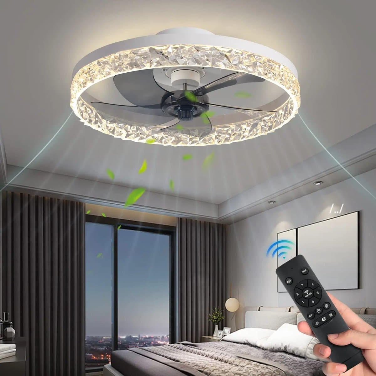 Ventilator Lamp - Airco Lamp - Plafondventilator Met Verlichting - Pafonniere - Plafondventilator Afstandbediening - Keukenlamp - Woonkamerlamp -6 Standen - Wit — afbeelding 1