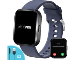 Nexvex® Elite Smartwatch voor Heren - Sporthorloge met Hartslagmeter - Bloeddrukmeter - Stappenteller - Sport Horloge met Belfunctie - Smart Watch Saturatiemeter - Zaklamp - Bluetooth Activity Tracker - Android/iOS - 2.0 Inch - Blauw
