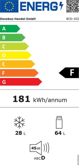 Sweiko Koel-vriescombinatie, Retro koelkast, 105.5*41cm, tweedeurs, 92 liter totaalvolume, met 28 liter vriesvolume, 181 kWh/jaar, -27°C ~13°C, LED-licht [Energieklasse F] — thumbnail 2