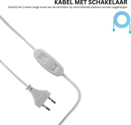 Plafondventilator - 2 Meter lang Snoer - 40cm Ø - Kunststof - Slaapkamer - Woonkamer - Plafond Ventilator - 5W - Opvouwbaar - Stil 25 dB - Wit — thumbnail 2