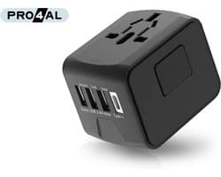 Pro4al-Wereldstekker-Universele-Reisstekker- 20 watt Snelheid-Oplader-Voor thuis en voor Reis-170+ landen-USB A-USB C Poort-4 Verschillende aansluitingen-Gebruik voor IPhone/IPad/Laptop/Samsung