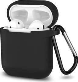 Hoesje geschikt voor Airpods 1 / Airpods 2 - Schokbestendig siliconen Case Silicone met clip - Zwart — thumbnail 1