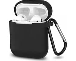 Hoesje geschikt voor Airpods 1 / Airpods 2 - Schokbestendig siliconen Case Silicone met clip - Zwart