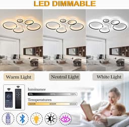 5 Ring Ventilator | Moderne Ringen LED Ventilator | Smart Lamp | 70 cm | Zwart | Bedienbaar Met Afstandsbediening & APP | Kroonluchter | Moderne Ventilator Licht — thumbnail 5