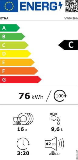 ETNA VW942HN - Inbouw vaatwasser XXL - 60 cm - Flexibele besteklade - Sleepscharnier - Koolborstelloze motor - Zuinig en Stil - Intensieve Zone - Nachtprogramma — thumbnail 3